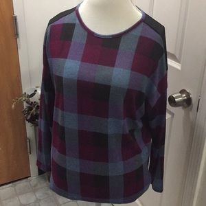 Checkered Sweater . Purple and blue. Size Lg.